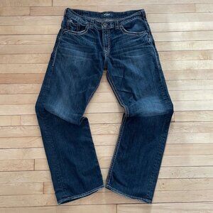 Y2K Silver Jeans Dark Wash Grunge Straight Leg Denim Men's 38x34 Streetwear